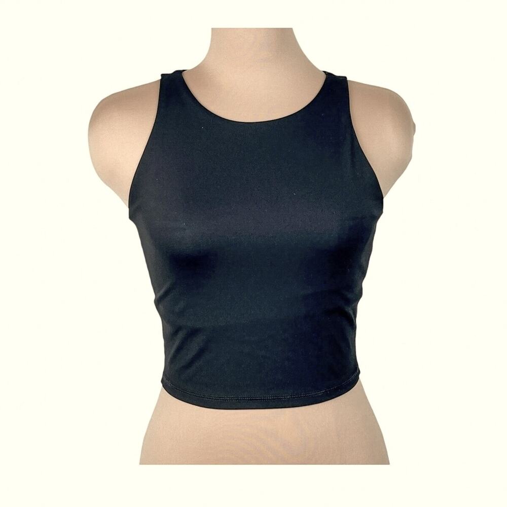 Madewell MWL Form Racerback Crop Top Tank S Black Built In Shelf Bra Yoga NA554